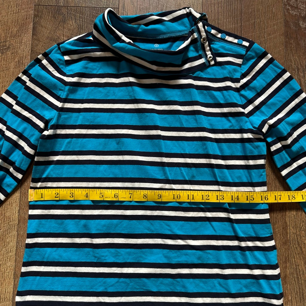 Women's T by Talbots Long Sleeve Tee S Blue White Striped - Picture 8 of 10